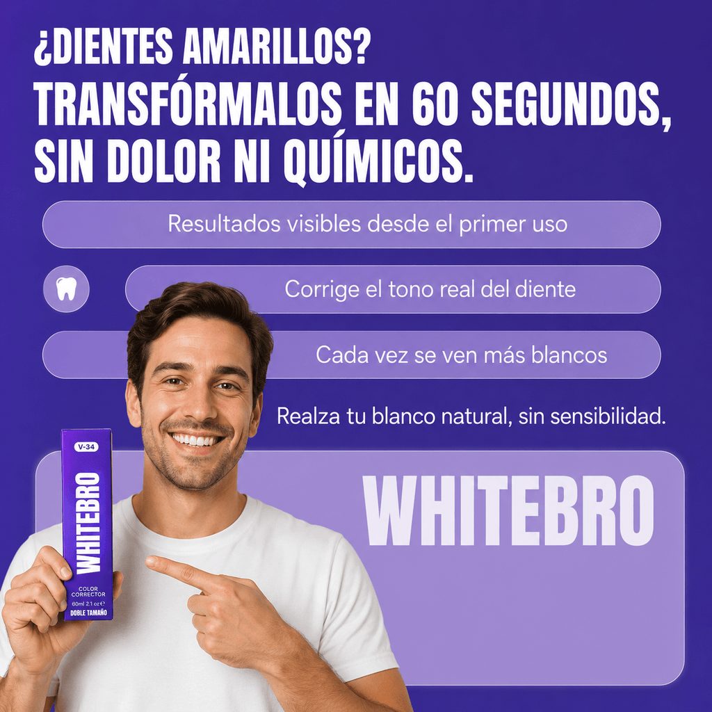 Blanqueador Dental V34 Whitebro – Neutralizador de Amarillo Instantáneo. 60ML - Quintéa
