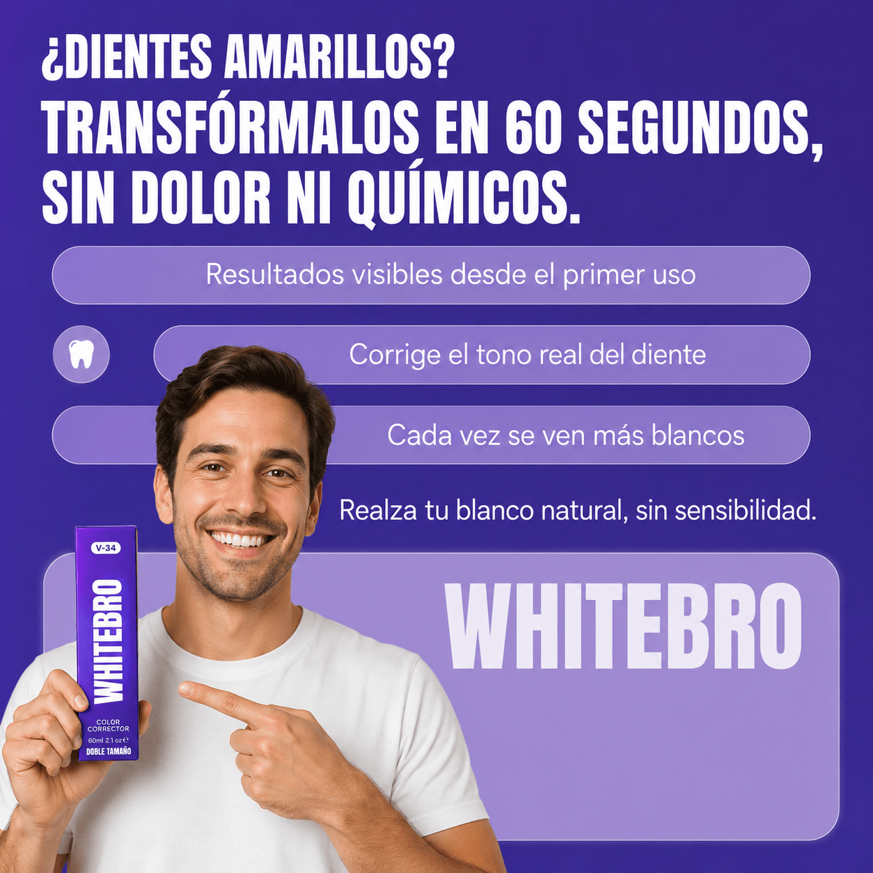 Blanqueador Dental V34 Whitebro – Neutralizador de Amarillo Instantáneo. 60ML - Quintéa