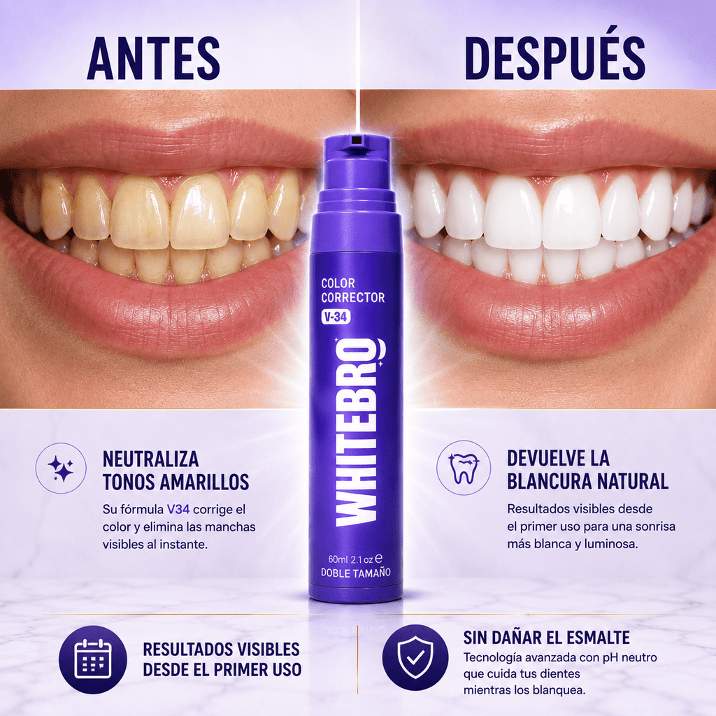 Blanqueador Dental V34 Whitebro – Neutralizador de Amarillo Instantáneo. 60ML - Quintéa