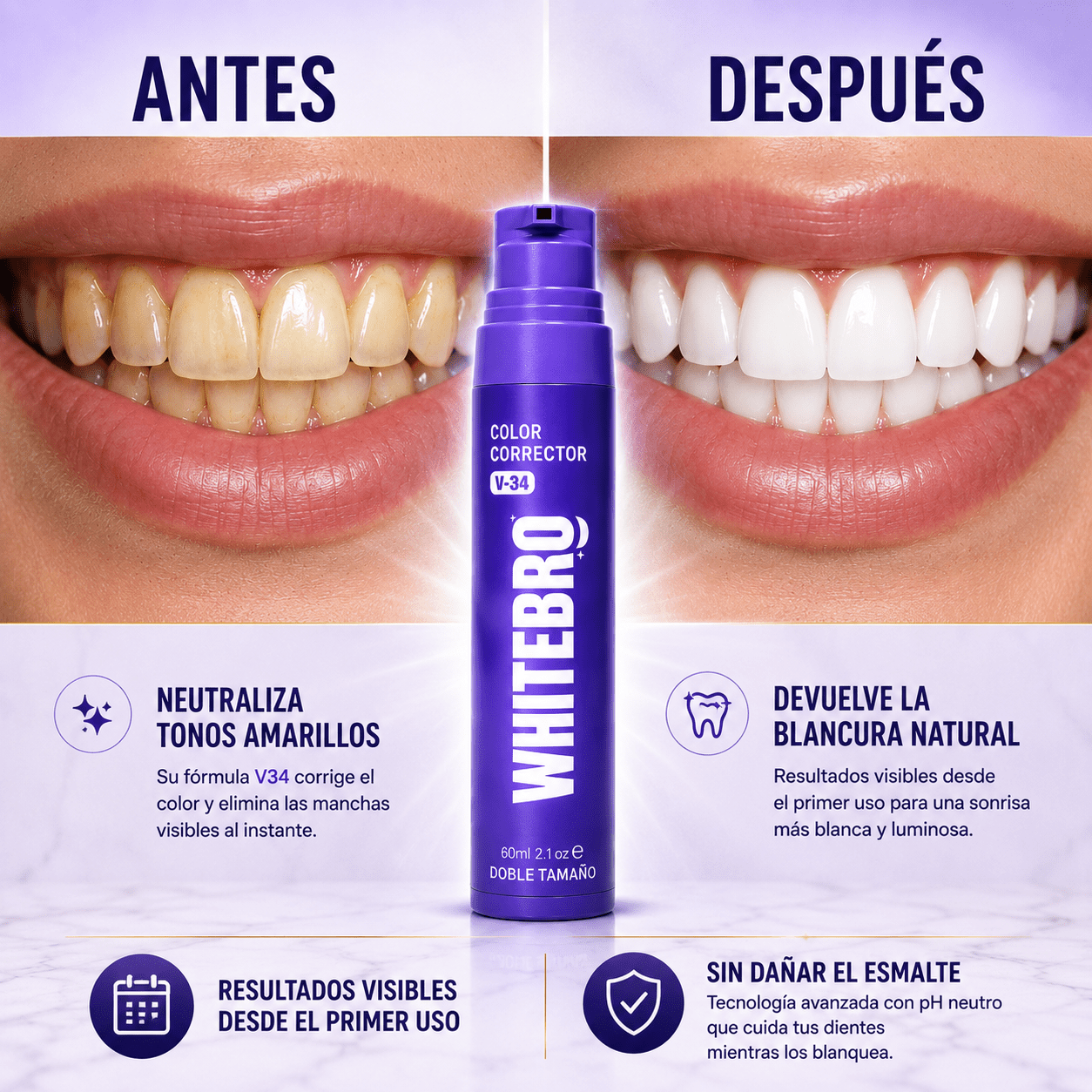 Blanqueador Dental V34 Whitebro – Neutralizador de Amarillo Instantáneo. 60ML - Quintéa